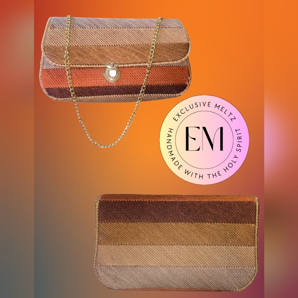 Striped Brown and Tan Clutch